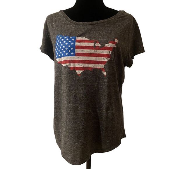 State Of Mine Gray America US Flag Patriotic Short Sleeve T-Shirt Size M - Picture 1 of 12